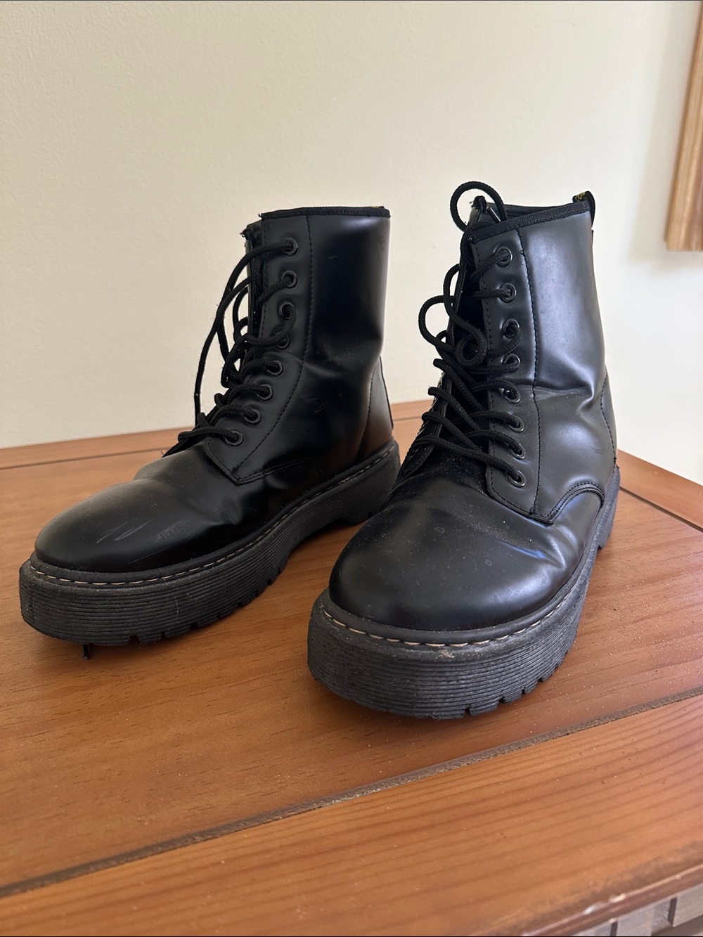 Classic Black Lace-Up Platform Combat Boots